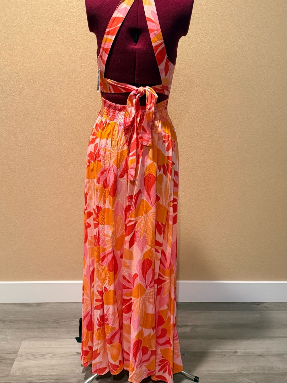 Halter Floral Maxi Dress in Pink & Orange - Picture 2 of 3